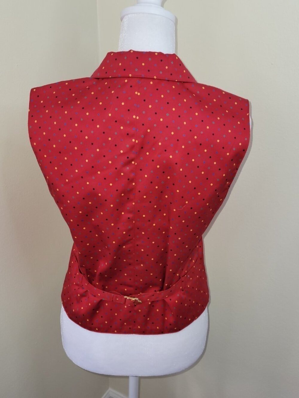 Lizsport Vintage Red Multicolored Dot Vest Collared With Gold Buttons Size 4P - Picture 5 of 11